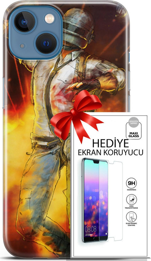 Apple İphone 13 Kılıf Orijinal Seri Pubg 06 Tavalı Karakter Koruyucu Kapak Ekran Koruyucu