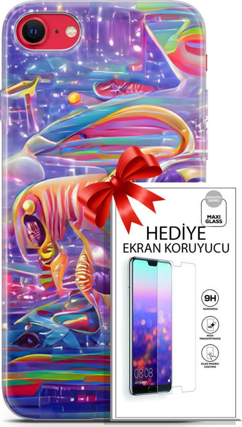 Apple İphone Se 2020 - 2022 Kılıf Orijinal Seri Cyberpunk 11 4. Boyut 4K Baskılı Kılıf + Ekran Koruyucu