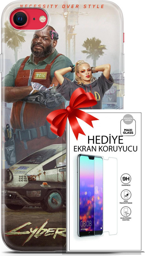 Apple İphone Se 2020 - 2022 Kılıf Orijinal Seri Cyberpunk 21 2077 Darbe Önleyici Kapak + Ön Ekran Koruyucu