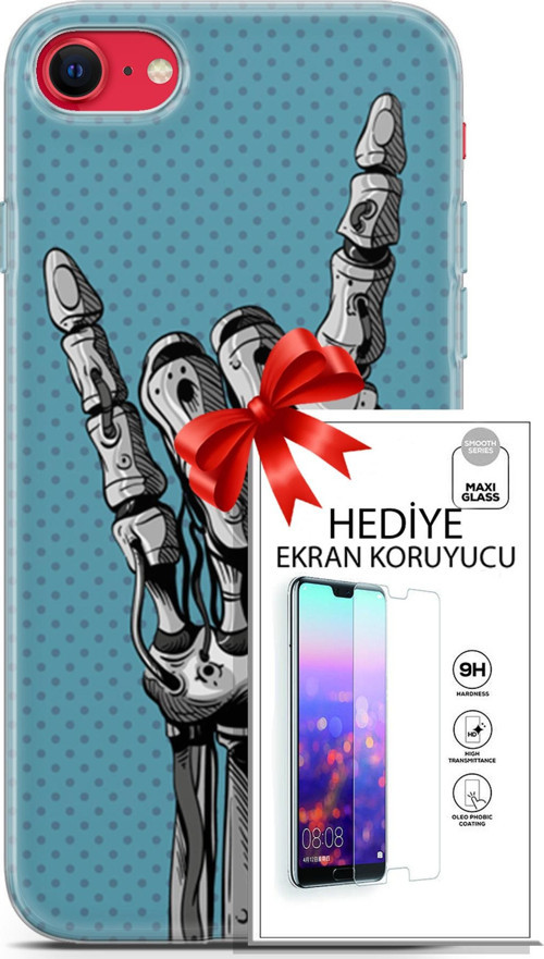 Apple İphone Se 2020 - 2022 Kılıf Orijinal Seri Cyberpunk 07 Robot Eli Desenli Kılıf + Ön Ekran Koruyucu