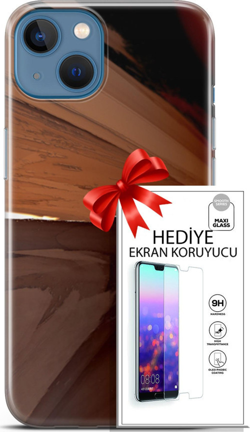 Apple İphone 13 Kılıf Orijinal Seri Nature 01 Kahverengi Tonlar Telefon Kılıfı + Ekran Koruyucu