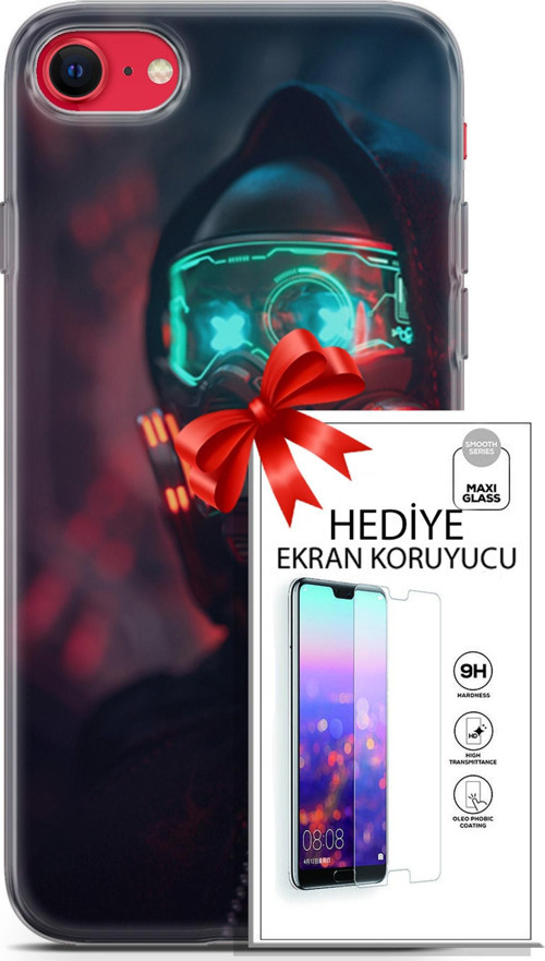 Apple İphone Se 2020 - 2022 Kılıf Orijinal Seri Cyberpunk 03 Vr Maske Arka Kapak + Ekran Koruyucu