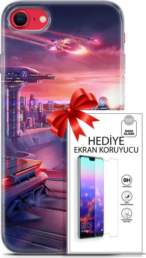 Apple İphone Se 2020 - 2022 Kılıf Orijinal Seri Cyberpunk 13 Dünya Dışı Case Kapak Ekran Koruyucu