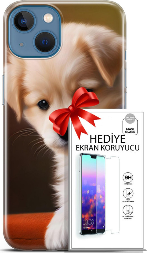 Apple İphone 13 Kılıf Orijinal Seri Dogs 15 Kaniş Yavru Kalın Silikon + Ekran Koruyucu