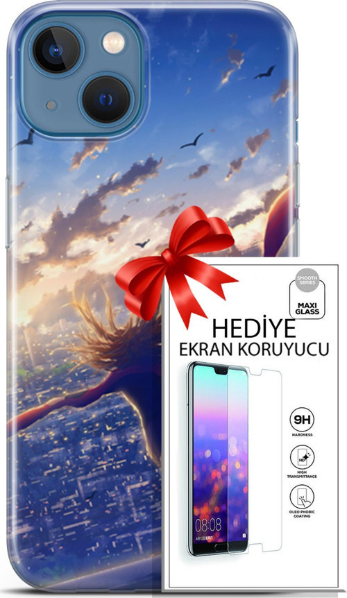 Apple İphone 13 Kılıf Orijinal Seri Fantasy 03 Kuşlar Kız Arka Kapak + Ekran Koruyucu