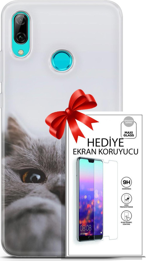 Huawei P Smart 2019 Kılıf Orijinal Seri Scotish-British 08 Sevimli Kedi Baskılı Kılıf + Ekran Koruyucu