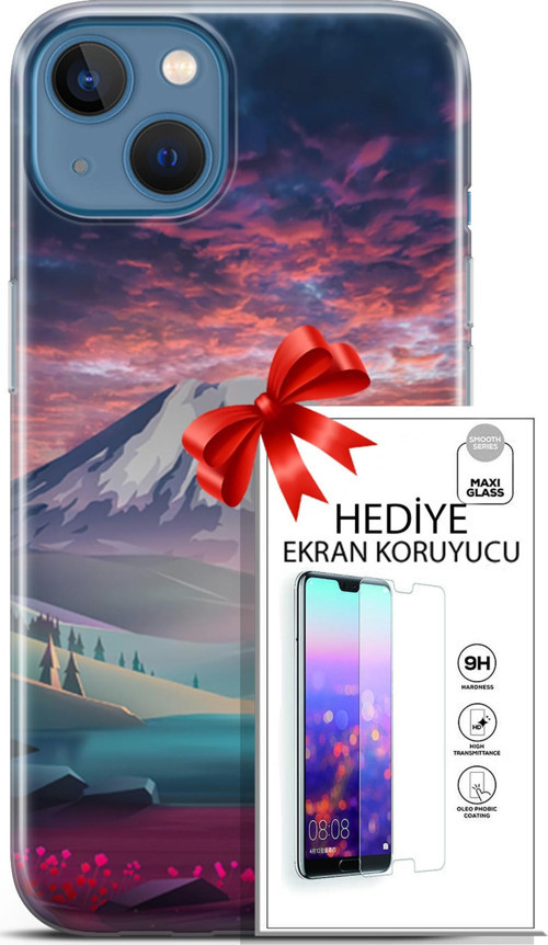 Apple İphone 13 Kılıf Orijinal Seri Fantasy 14 Karlı Dağ Cover Kılıf + Ön Ekran Koruyucu