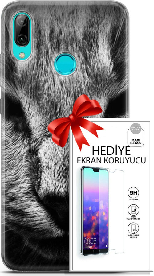 Huawei P Smart 2019 Kılıf Orijinal Seri Scotish-British 23 Gri Detay Kedi Telefon Kabı Ve Ekran Koruyucu