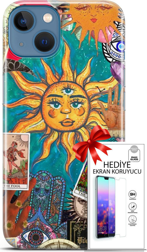 Apple İphone 13 Kılıf Orijinal Seri Bounce 08 Elodie Edwards Baskılı Kılıf + Ekran Koruyucu
