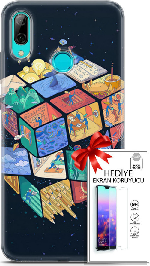 Huawei P Smart 2019 Kılıf Orijinal Seri Algorand 03 Rubik Arka Kapak + Ekran Koruyucu