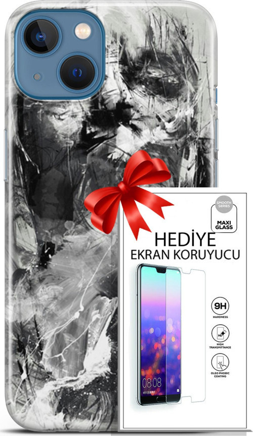 Apple İphone 13 Kılıf Orijinal Seri Soul 30 Siyah Beyaz Kenarları Şeffaf Kapak Ve Ekran Koruyucu