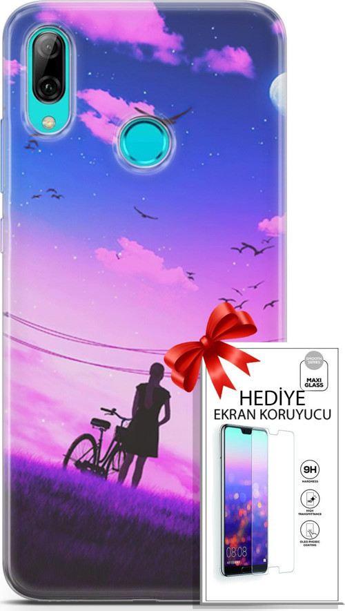 Huawei P Smart 2019 Kılıf Orijinal Seri Algorand 28 Bisikletli Kız İz Bırakmayan Kılıf + Ön Ekran Koruyucu