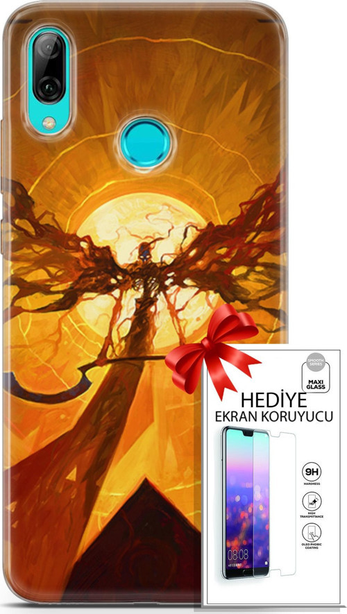 Huawei P Smart 2019 Kılıf Orijinal Seri Cardano 27 Şeytan Lazer Kesim Silikon Ekran Koruyucu