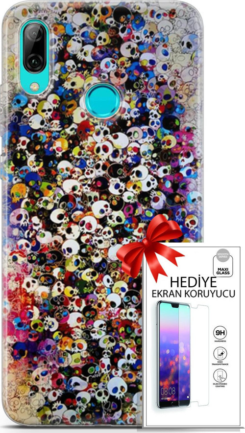 Huawei P Smart 2019 Kılıf Orijinal Seri Cardano 08 Kurukafalar Baskılı Kılıf + Ekran Koruyucu
