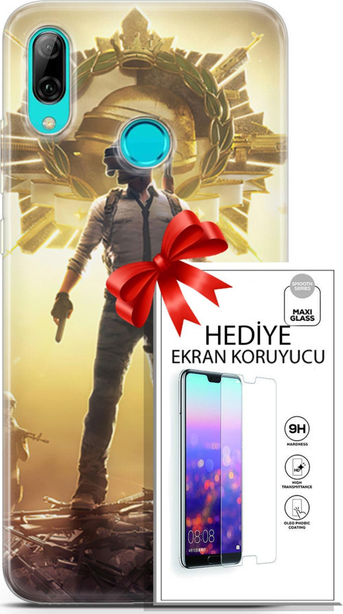 Huawei P Smart 2019 Kılıf Orijinal Seri Pubg 08 Kasklı Baskılı Kılıf + Ekran Koruyucu