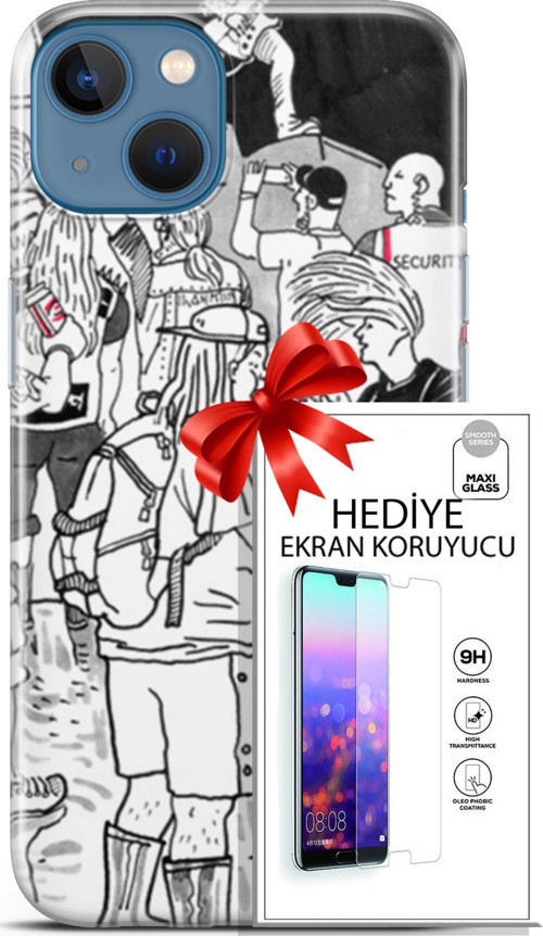 Apple İphone 13 Kılıf Orijinal Seri Punky 17 Party Yumuşak Kılıf + Ekran Koruyucu