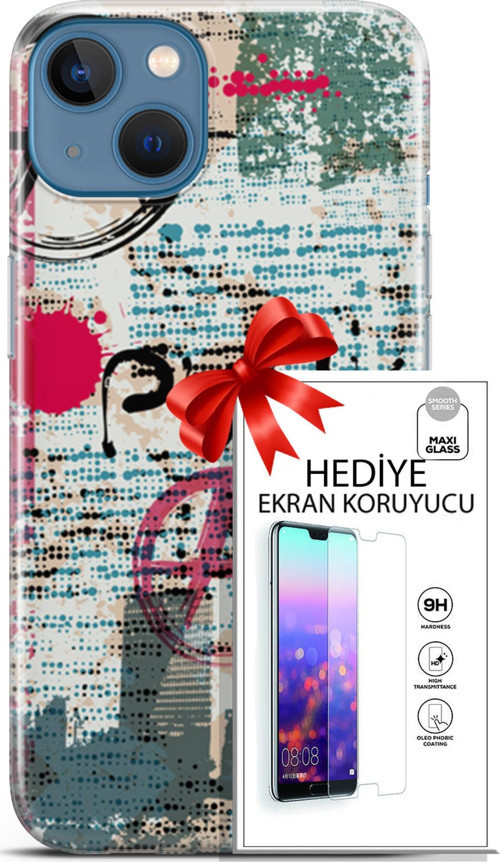 Apple İphone 13 Kılıf Orijinal Seri Punky 12 Punk Duvar Yazıları Tasarım Kılıf + Ekran Koruyucu