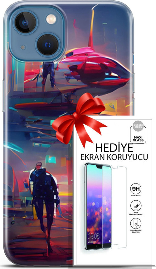 Apple İphone 13 Kılıf Orijinal Seri Cyberpunk 12 Mars Tasarım Kılıf + Ekran Koruyucu