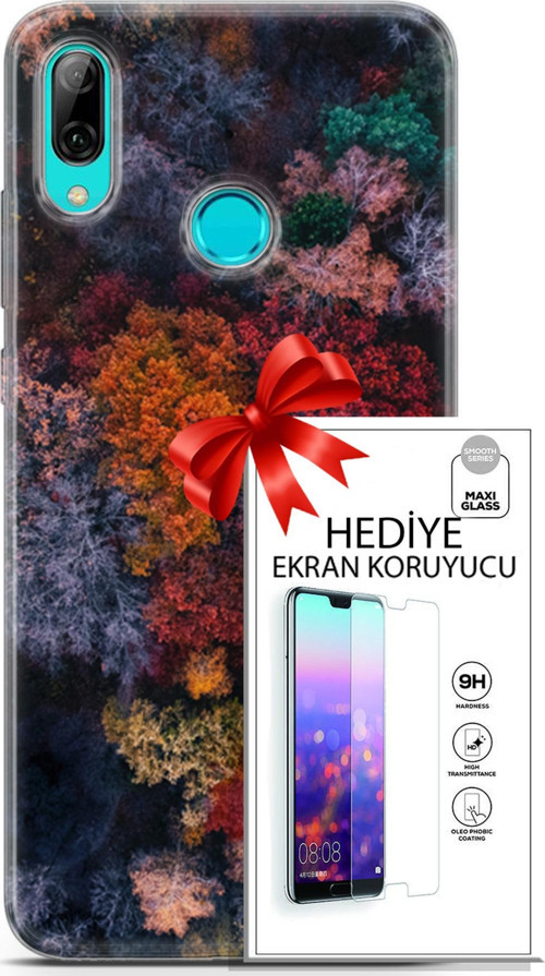 Huawei P Smart 2019 Kılıf Orijinal Seri Fantasy 16 Renkli Ağaçlar Hediyelik Kılıf Ve Ekran Koruyucu