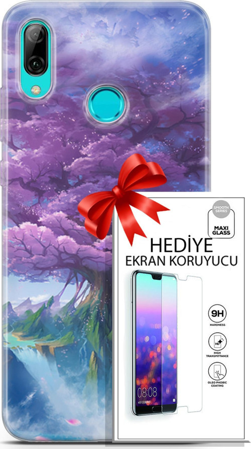 Huawei P Smart 2019 Kılıf Orijinal Seri Fantasy 27 Bahar Ağaç Lazer Kesim Silikon Ekran Koruyucu