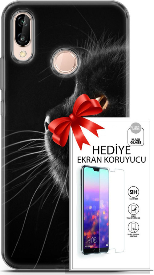 Huawei P20 Lite Kılıf Orijinal Seri Scotish-British 22 Kedi Bıyık Detay Kap + Ekran Koruyucu
