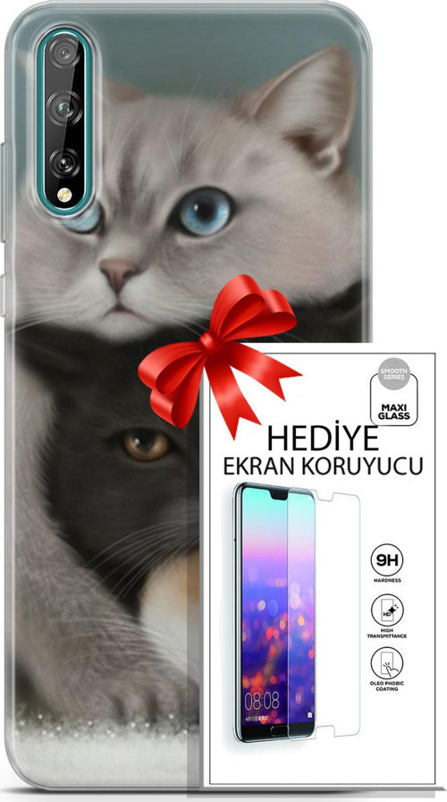 Huawei P Smart S 2020 Kılıf Orijinal Seri Scotish-British 13 Beyaz Gri Kahve Kediler Case Kapak Ekran Koruyucu