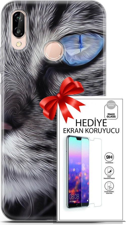 Huawei P20 Lite Kılıf Orijinal Seri Scotish-British 30 Norveç Orman Kedisi Kenarları Şeffaf Kapak +Ekran Koruyucu