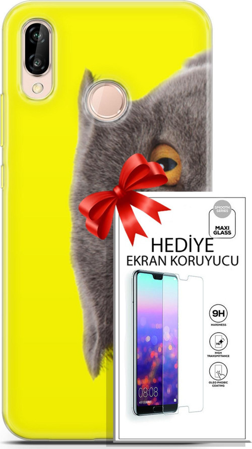 Huawei P20 Lite Kılıf Orijinal Seri Scotish-British 01 Scottish Fold Telefon Kılıfı + Ekran Koruyucu