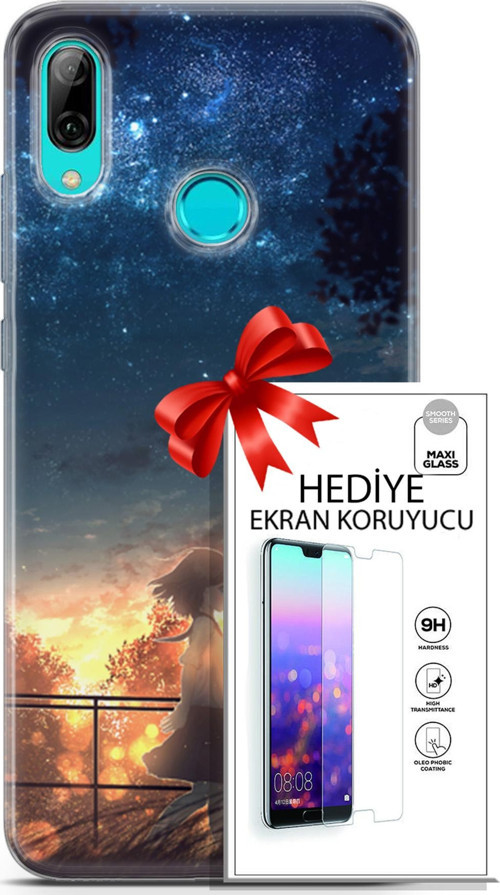 Huawei P Smart 2019 Kılıf Orijinal Seri Fantasy 21 Anime Yıldızlar Darbe Önleyici Kapak + Ön Ekran Koruyucu