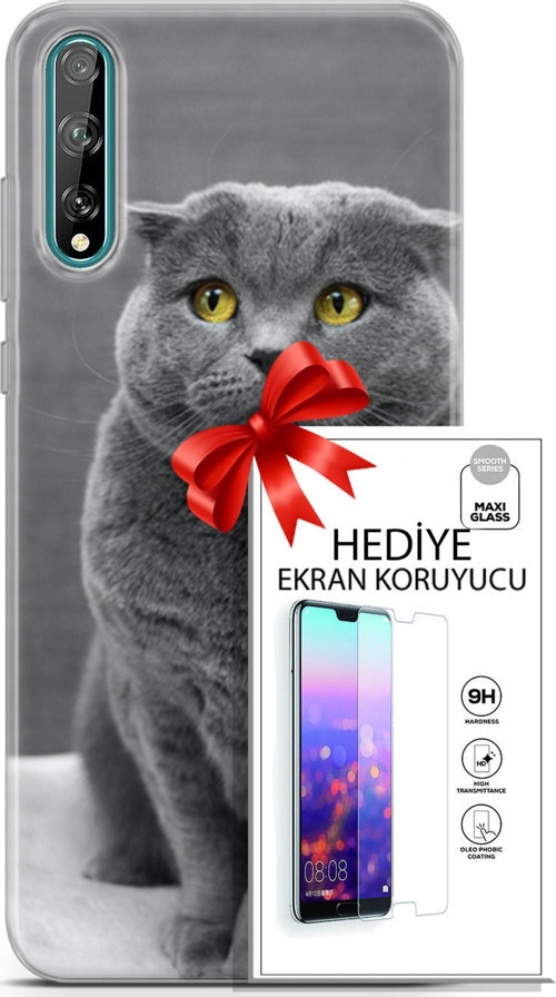 Huawei P Smart S 2020 Kılıf Orijinal Seri Scotish-British 17 Scottish Duman Gri Yumuşak Kılıf + Ekran Koruyucu