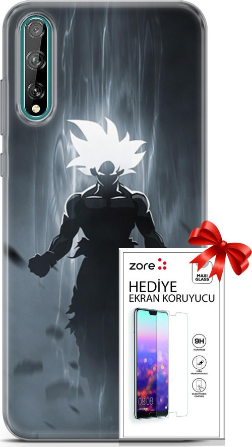 Huawei P Smart S 2020 Kılıf Orijinal Seri Supers 27 Dark Goku Lazer Kesim Silikon Ekran Koruyucu