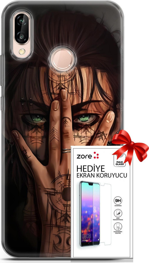 Huawei P20 Lite Kılıf Orijinal Seri Supers 22 Eren Yeager Kap + Ekran Koruyucu