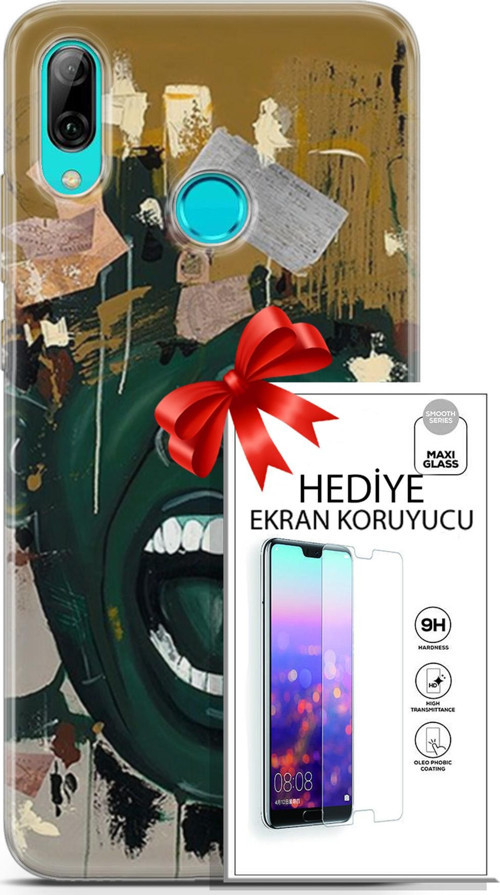 Huawei P Smart 2019 Kılıf Orijinal Seri Soul 15 Koyu Yeşil Kalın Silikon + Ekran Koruyucu