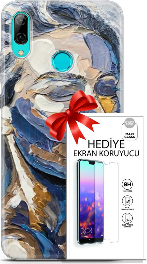 Huawei P Smart 2019 Kılıf Orijinal Seri Soul 06 Mavi Yüz Koruyucu Kapak Ekran Koruyucu
