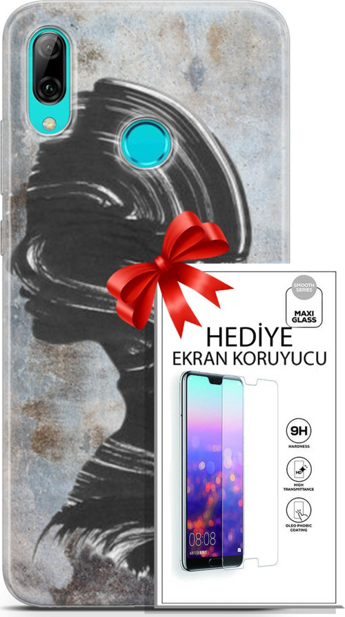 Huawei P Smart 2019 Kılıf Orijinal Seri Soul 18 Silüet Parlak Kılıf + Ekran Koruyucu Full Korumak