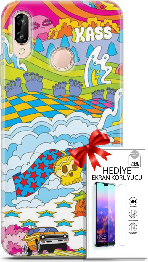 Huawei P20 Lite Kılıf Orijinal Seri Cardano 01 Yıldız Bulut Telefon Kılıfı + Ekran Koruyucu