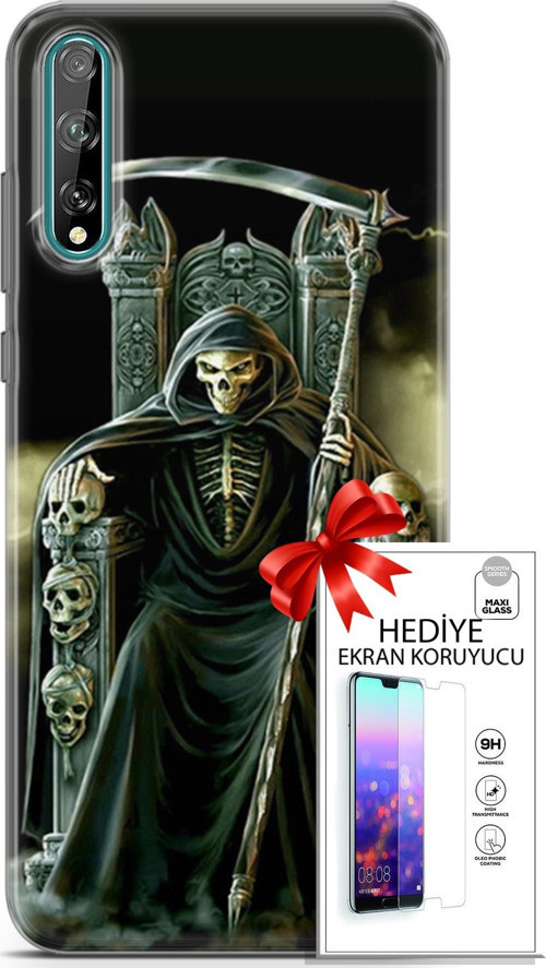 Huawei P Smart S 2020 Kılıf Orijinal Seri Cardano 11 İskeletor 4K Baskılı Kılıf + Ekran Koruyucu Ful