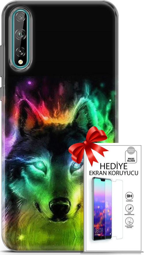 Huawei P Smart S 2020 Kılıf Orijinal Seri Cardano 15 Kurt Neon Kalın Silikon + Ekran Koruyucu