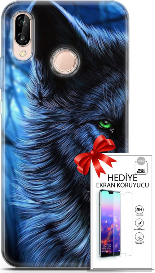 Huawei P20 Lite Kılıf Orijinal Seri Cardano 16 Kurt Yeşil Göz Hediyelik Kılıf Ve Ekran Koruyucu