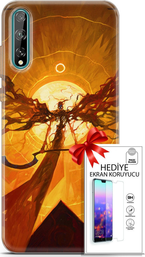 Huawei P Smart S 2020 Kılıf Orijinal Seri Cardano 27 Şeytan Lazer Kesim Silikon Ekran Koruyucu