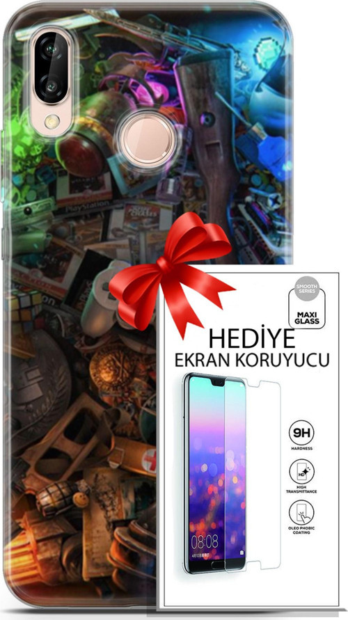 Huawei P20 Lite Kılıf Orijinal Seri Pubg 24 Teçhizatlar Darbe Emici Kılıf + Ekran Koruyucu