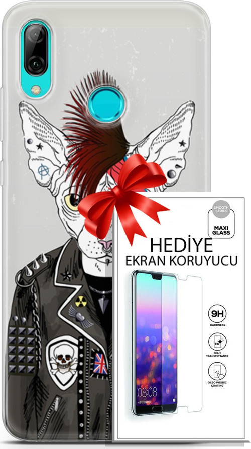 Huawei P Smart 2019 Kılıf Orijinal Seri Punky 06 Punk Kedi Sfenks Koruyucu Kapak Ekran Koruyucu