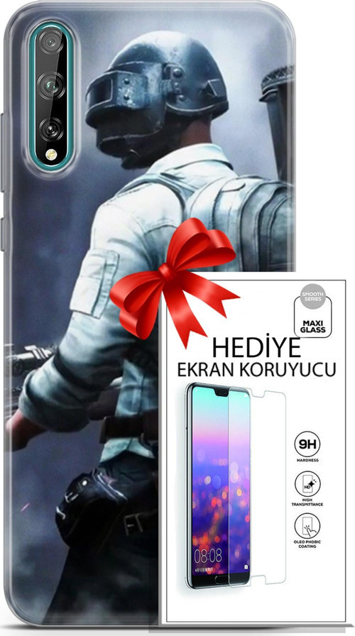 Huawei P Smart S 2020 Kılıf Orijinal Seri Pubg 11 Sırt Çantalı 4K Baskılı Kılıf + Ekran Koruyucu Ful