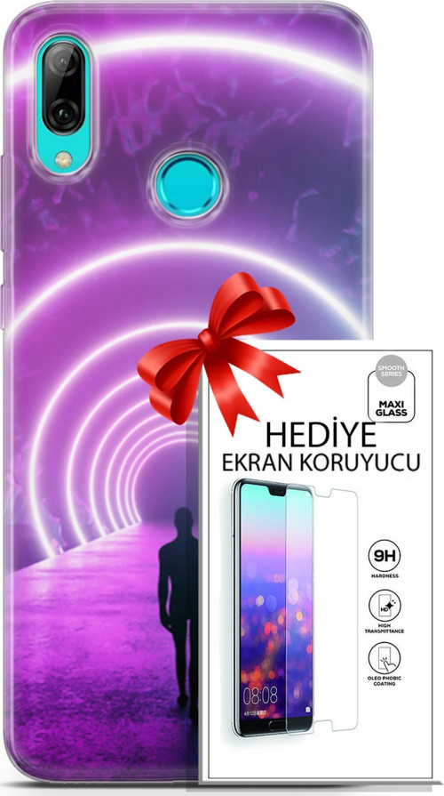 Huawei P Smart 2019 Kılıf Orijinal Seri Cyberpunk 26 Daire Neon Soft Kapak + Ekran Koruyucu