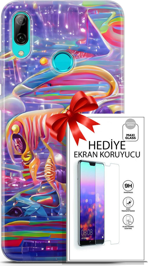 Huawei P Smart 2019 Kılıf Orijinal Seri Cyberpunk 11 4. Boyut 4K Baskılı Kılıf + Ekran Koruyucu Full