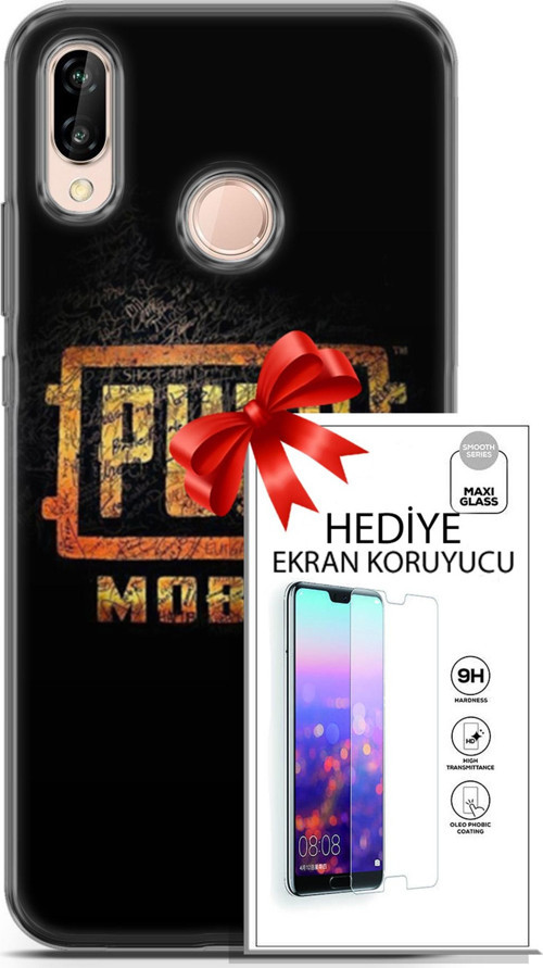 Huawei P20 Lite Kılıf Orijinal Seri Pubg 14 Logo Cover Kılıf + Ön Ekran Koruyucu