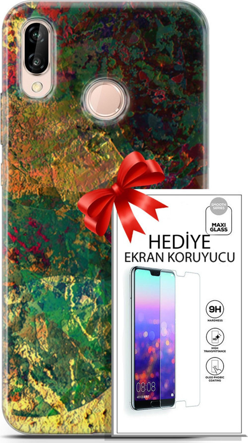 Huawei P20 Lite Kılıf Orijinal Seri Nature 26 Çok Renkli Soft Kapak + Ekran Koruyucu