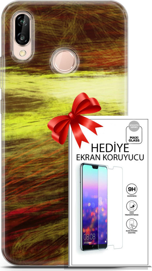 Huawei P20 Lite Kılıf Orijinal Seri Nature 23 Sarı Turuncu Telefon Kabı Ve Ekran Koruyucu