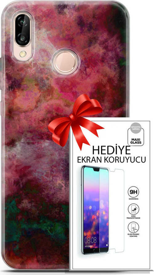 Huawei P20 Lite Kılıf Orijinal Seri Nature 28 Bordo İz Bırakmayan Kılıf + Ön Ekran Koruyucu
