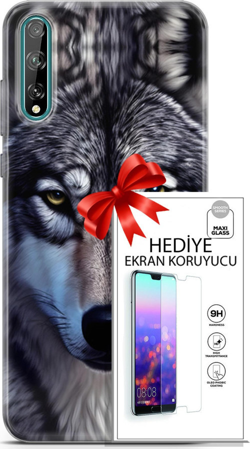 Huawei P Smart S 2020 Kılıf Orijinal Seri Dogs 07 Kurt Yüz Desenli Kılıf + Ön Ekran Koruyucu